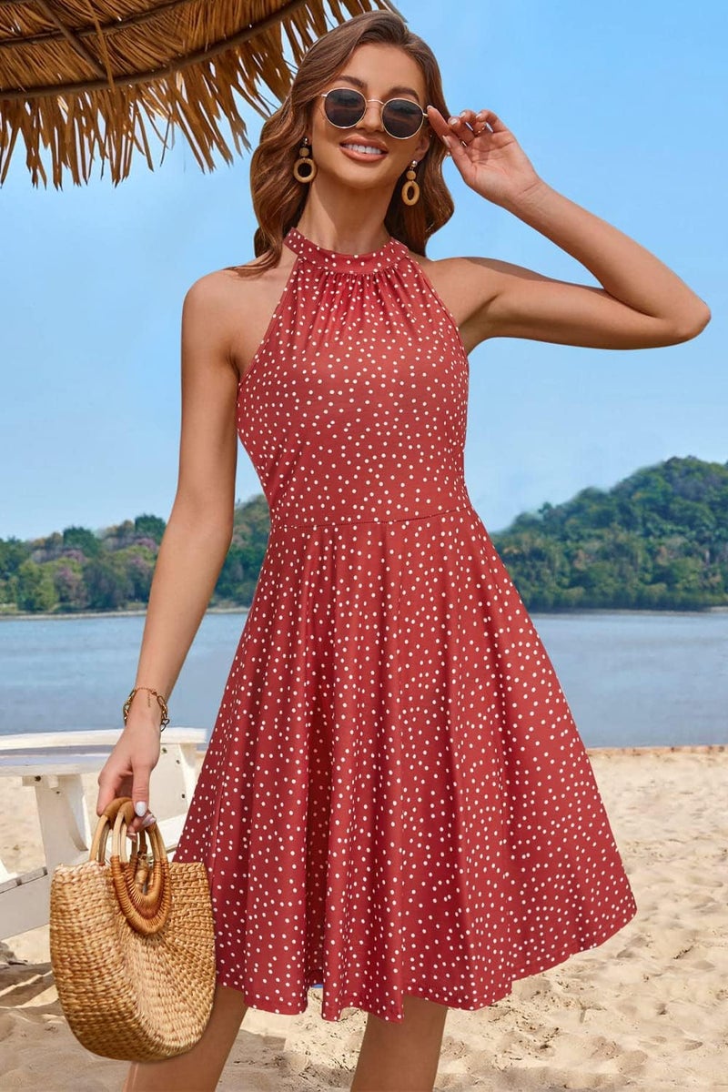OUGES Dresses for Women Summer Floral Dress Casual Halter Neck Sundress(Floral-38,XL) - Image 2